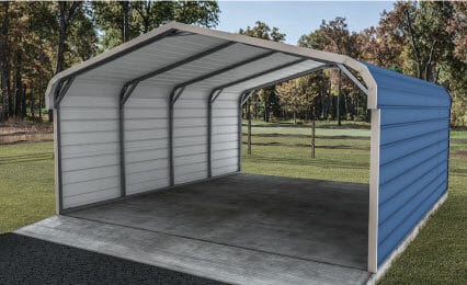 Steel garage building with lean-to, custom metal structure in North Carolina