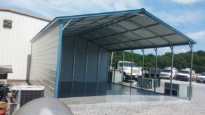 Tall metal RV cover with enclosed sides
